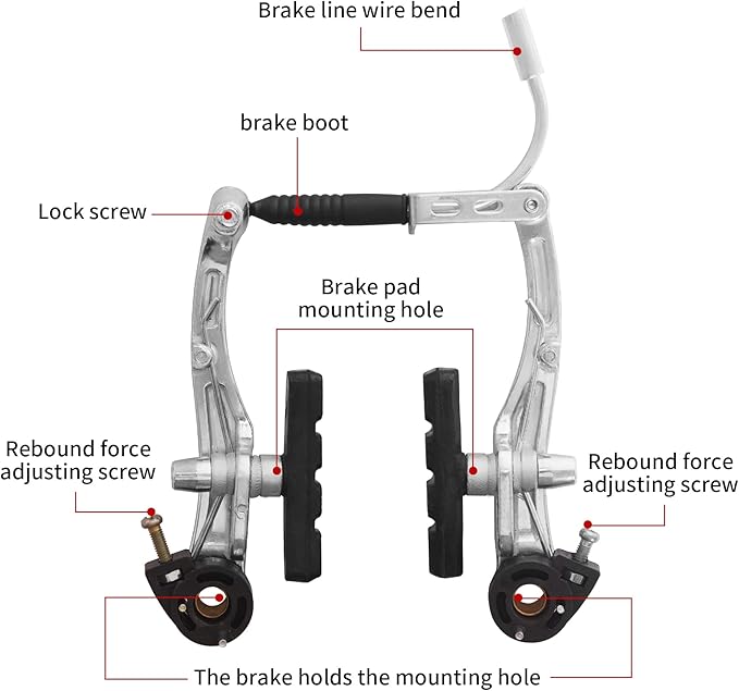 Complete Bike Brakes Set, Universal Bike Front and Rear MTB Brake, Inner and Outer Callipers Cables Lever Kit with Multi-Tool Wrenches Silver