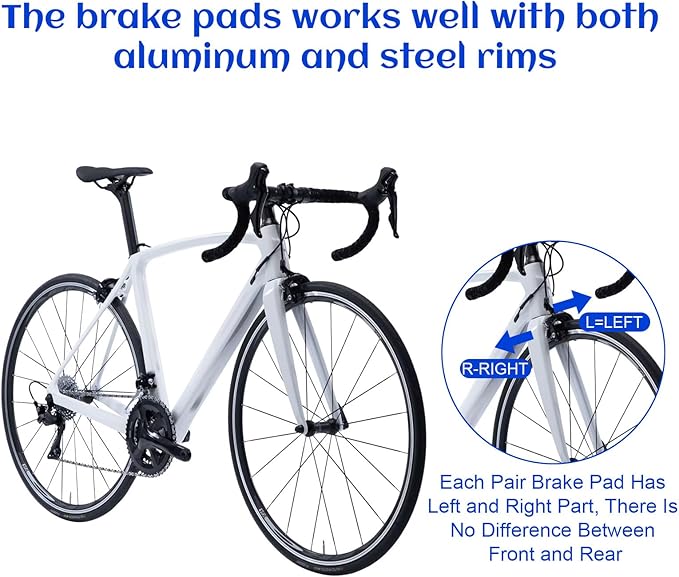 2 Pair Bicycle Brake Pads, 50mm Road Bike Brake Pads Bicycle Parts with Allen Wrench for Mountain & Road Bicycles