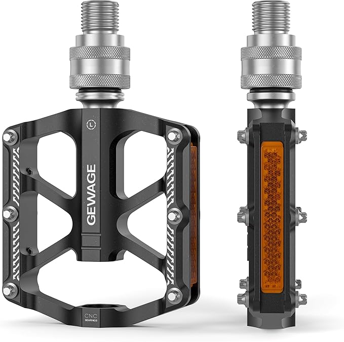 Bike Bicycle Pedals - 9/16” Quick Release Pedals Aluminum Flat Pedals - 3 Bearings Bicycle Pedals with Reflectors for Mountain Road BMX MTB Folding Bike