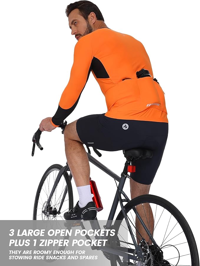 Nepest Mens Cycling Jersey Long Sleeve Bike Jersey UPF 50+ Road Biking Shirts Clothing with 4 Rear Pockets