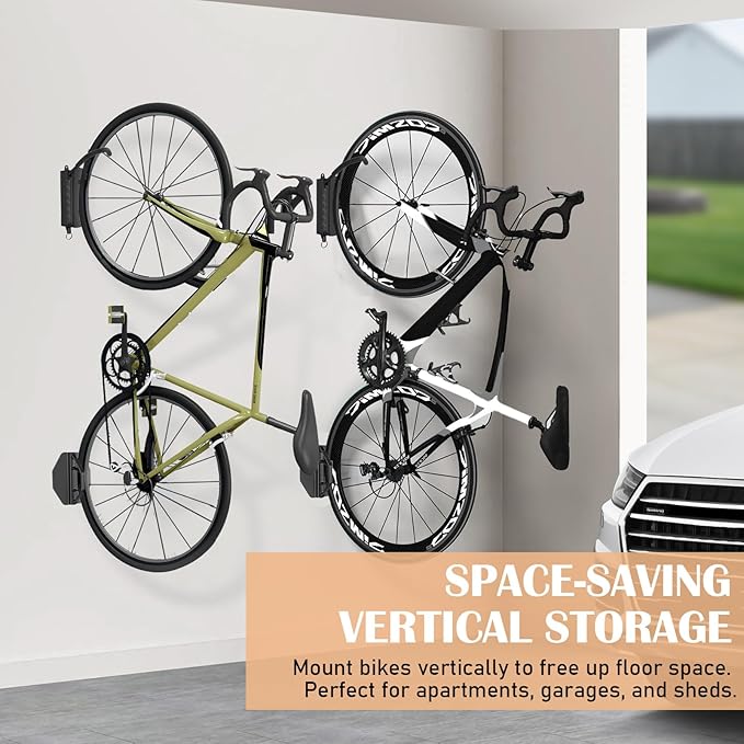 Swivel Bike Rack Wall Mount, Vertical Bike Hanger for Garage Organizer, Indoor Bike Storage Rack with Wheel Hook for Road, Mountain Bikes (1 Pack)