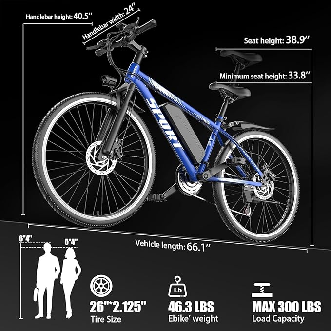 ASKGO Electric Bike for Adults, 1500W Peak Motor, 25Mph, 65Miles, 48V 10AH Removable Battery, 26“ Mountain Ebike with 7-Speed Gear for Beach Snow Commuter