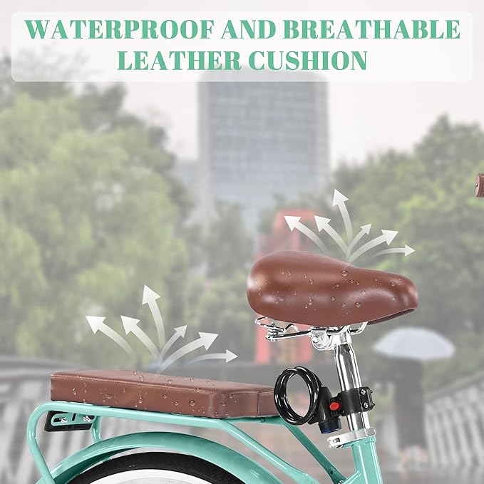 24/26 Inch Foldable Beach Cruiser Bike for Women, 7 Speed Folding Bikes for Adults, Womens City Bike with Basket & Adjustable Seat, Step Through Commute Bikes for Women Adults