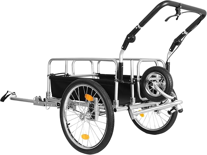 3-in-1 Heavy-Duty Bike Cargo Trailer, Bicycle Trailer– E-Bike Compatible Steel Frame, 110lb Capacity, Convertible Stroller & Pull Cart w/Suspension, 20" Wheels & Accessories