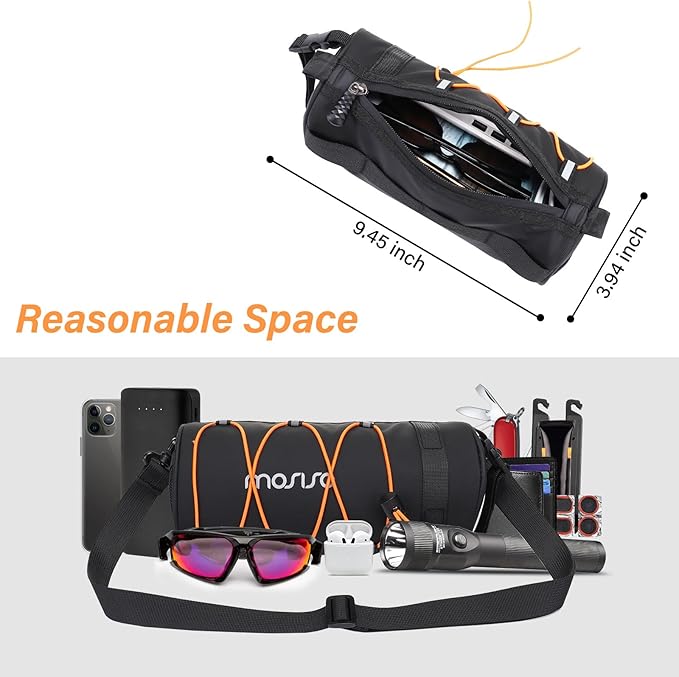 MOSISO Bike Handlebar Bag, Waterproof Bicycle Front Frame Pouch, 2.5L Bike Top Tube Bag Bicycle Roll Storage Pack Cycling Accessories Cylinder Pouch with Shoulder Strap, Black