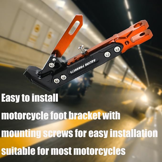 Universal Motorcycle Kickstand Accessories Motor Modified CNC Aluminum Alloy Adjustable Tripod Holder Kickstand Foot Side Support Stand Motor Scooter Motorbike Dit Pit Bike (orange)