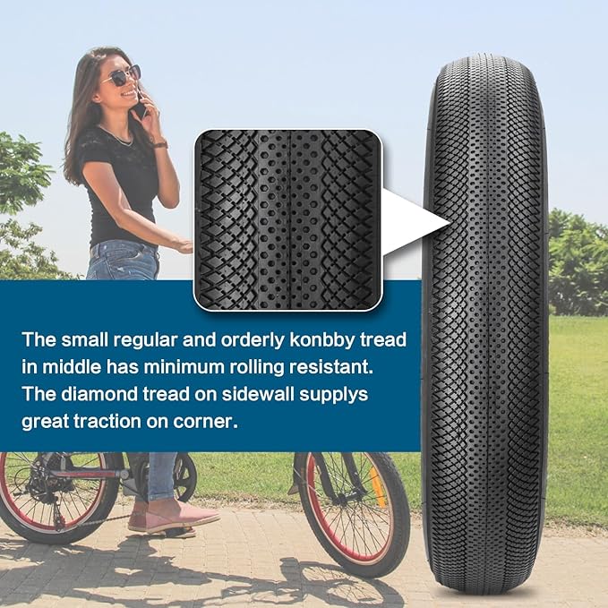SIMEIQI 20"/26"X4.0" Inch E-Bike Fat Bike Tire and Tube Beach Cruiser Electric Bicycle Tricycle Tyres Foldable Replacement Tire for City Commuter Ebike Street Road Pavement Park Urban