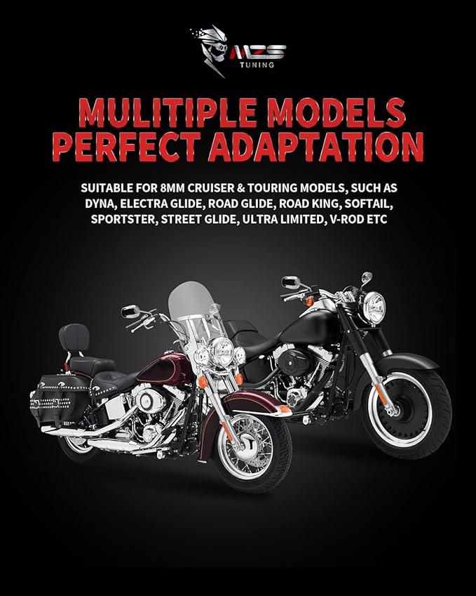 MZS Motorcycle Mirrors Chrome, M8 Touring Rear View Side Mirror Heavy Aluminium Compatible with Dyna Softail Sportster 883 1200 Road Glide King Street Glide Electra Ultra Tri CVO Vrod Ultra 1982-2025