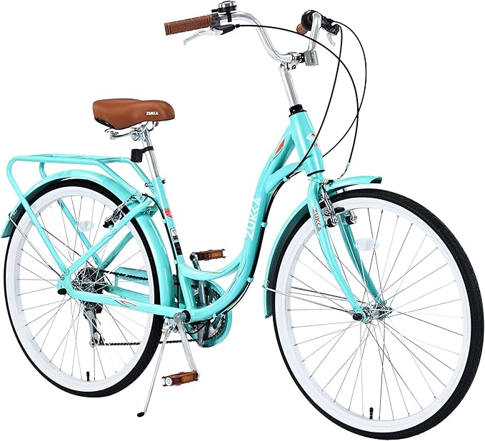 ZUKKA Beach Cruiser Bike for Women 24/26 Inch Ladies Bike 7 Speed Complete Cruiser Bikes with Dual V-Brake and Adjustable Seat, Adult City Bike for Women, Men, Multiple Colors