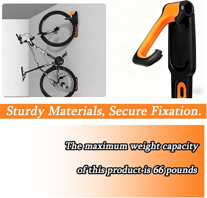Bike Wall Mount Garage Storage – Rotatable Bike Hanger, Space-Saving Vertical Rack Holds Up to 66lbs, Easy to Install