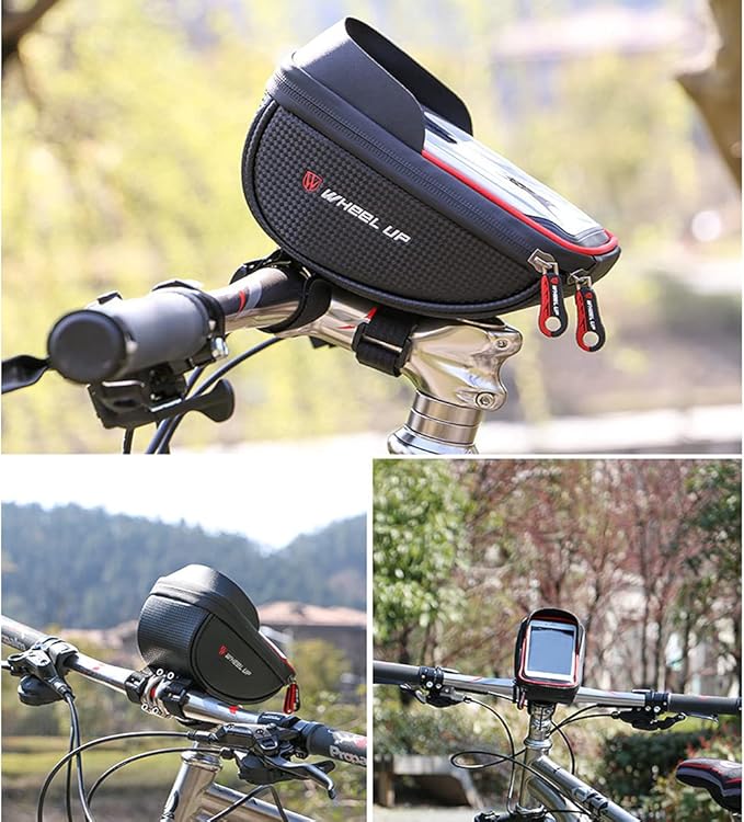 Bike Handlebar Bag, Bicycle Phone Mount, Waterproof Cycling Frame Bags Top Tube Pouch Pannier Bike Phone Holder Stand for iPhone 16 15 14 13 12 11 Pro Max XS XR X 8 Plus Samsung Smartphone Below 6.5''