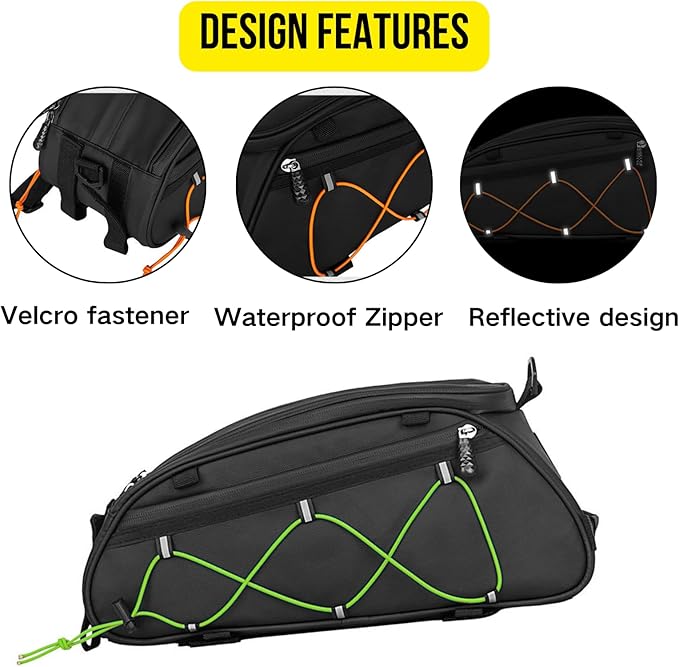Bike Rack bag Bicycle Frame Bag Trunk Rear Rack Bag Bike Accessories shoulder bag large capacity Waterproof Reflective Bicycle Saddle Panniers for riding green