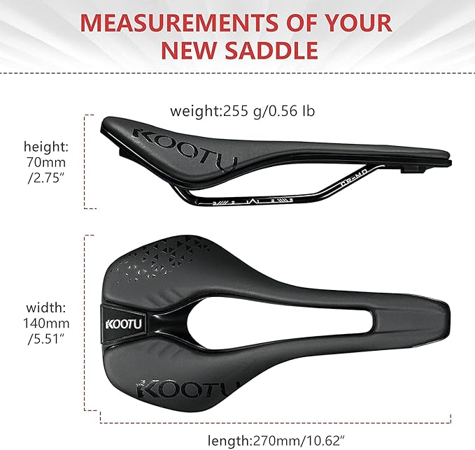 KOOTU Road Bike Saddle, Comfortable Waterproof Bicycle Seat for Men and Women, Breathable Shock-Absorbing Bike Seat for MTB, Road Bikes, BMX & Exercise