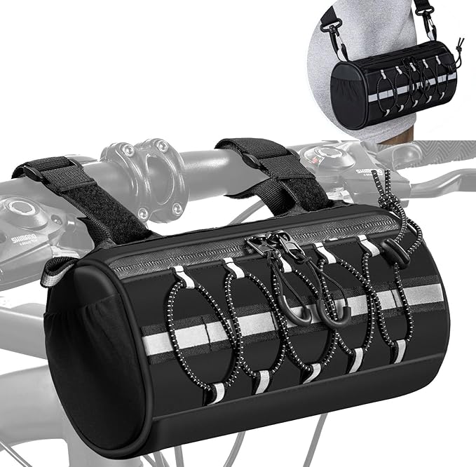 GMAK 2 in 1 Bike Handlebar Bag, Bike/Bicycle Front Bags with Reflective Area & Shoulder Straps, Small Bicycle Handle Bar Bag Cycling Pouch Pack Bike Accessories for Road Mountain Bike Cycling Travel