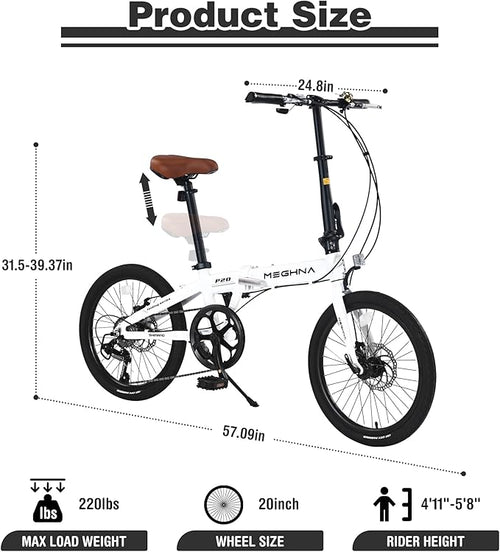 20" Folding City Commuter Bike, 7-Speed Shimano, Lightweight Aluminum Frame, Foldable Bicycle for Adults, Compact Folding Bike for Commuting & Outdoor Riding, Mini Portable