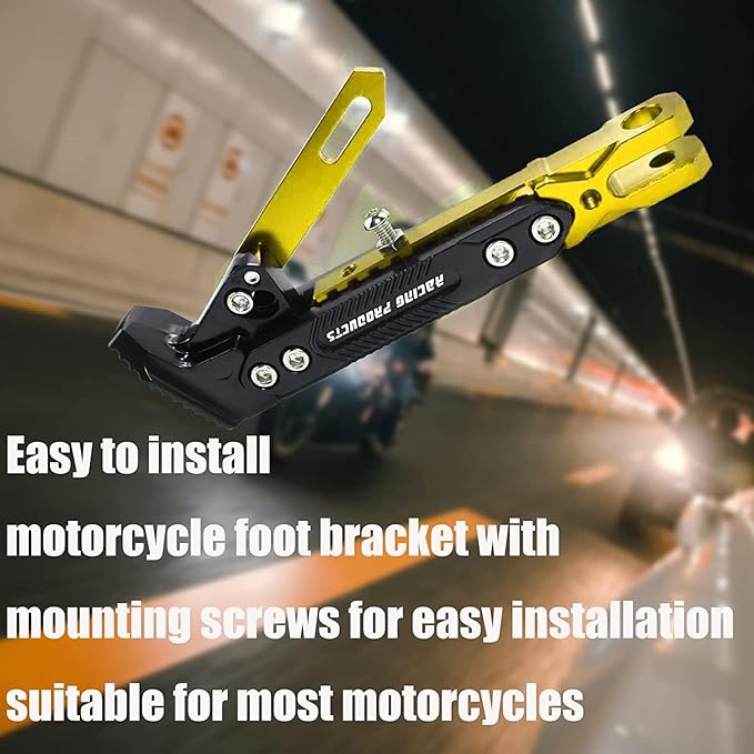 Motorcycle CNC Kickstand Adjust Tripod Holder Universal Aluminum Motor Scooter Modified Foot Side Stand Motorcycle Accessories (Gold)