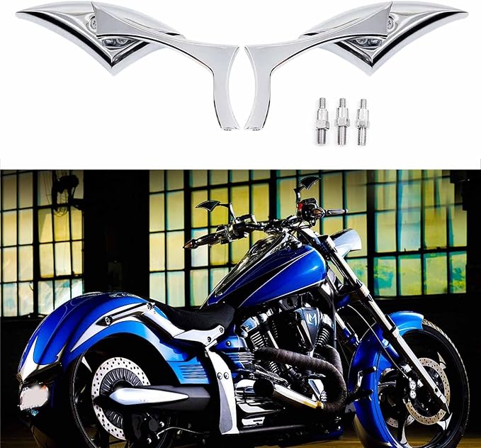 Chrome 8mm/10mm Motorcycle Blade Steady CNC Aluminum Rearview Side Mirrors Compatible with Cruiser Chopper Street Bike Scooter Dirt Bike