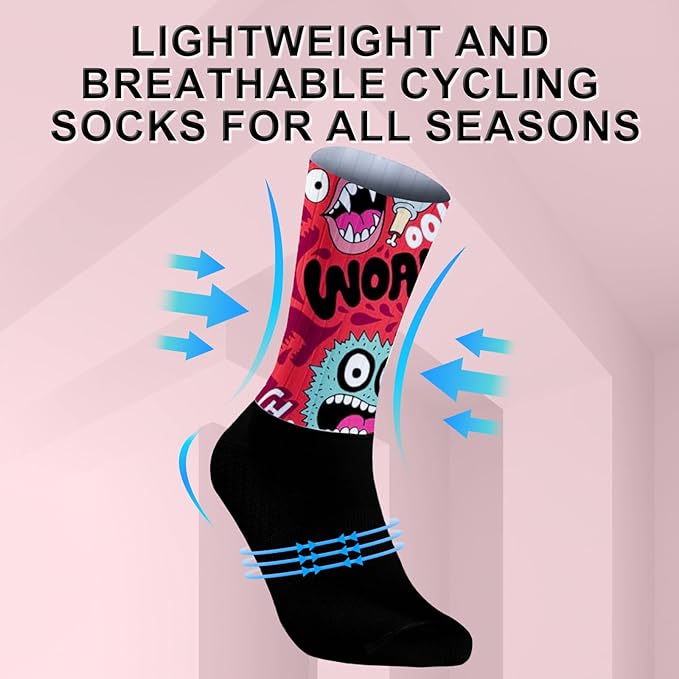 Cycling Socks Athletic Crew Socks Breathable Cushioned Compression Running Hiking Socks For Mens Womens