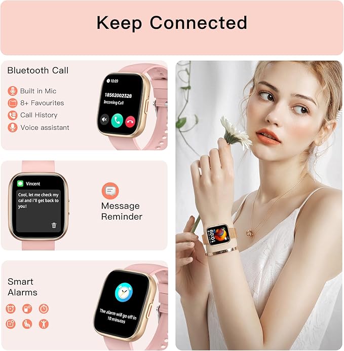 Smart Watches for Women Men Answer/Make Call, 1.85" Fitness Watch with 120+ Sports Modes, Heart Rate/Blood Oxygen/Activity Tracker, Pedometer, IP68 SmartWatch for iPhone Android Samsung (Pink, 1.85“)
