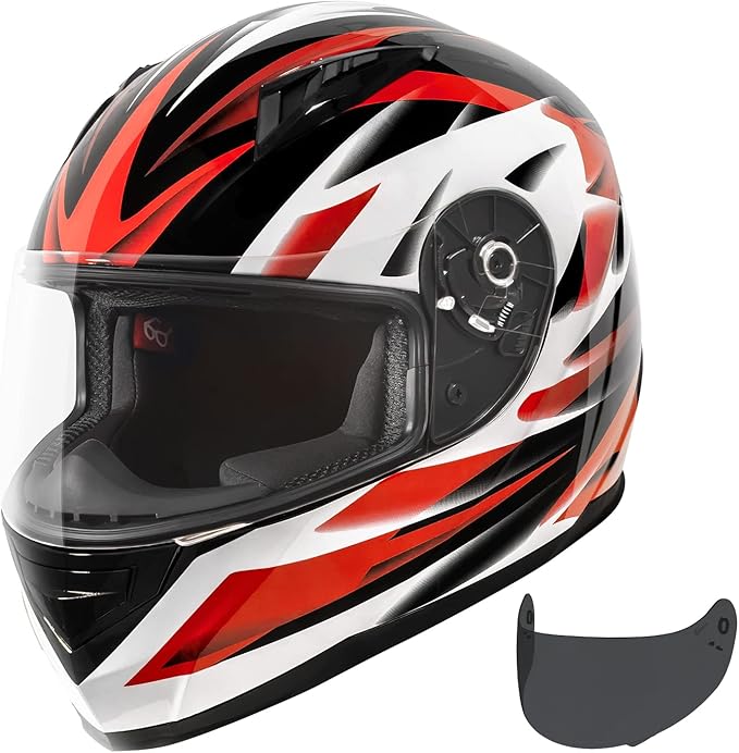 VCAN VX Lightweight Full Face Motorcycle Street Bike Helmet with Extra Tinted Visor, Coolmax Technology & OTG Ready, DOT Approved