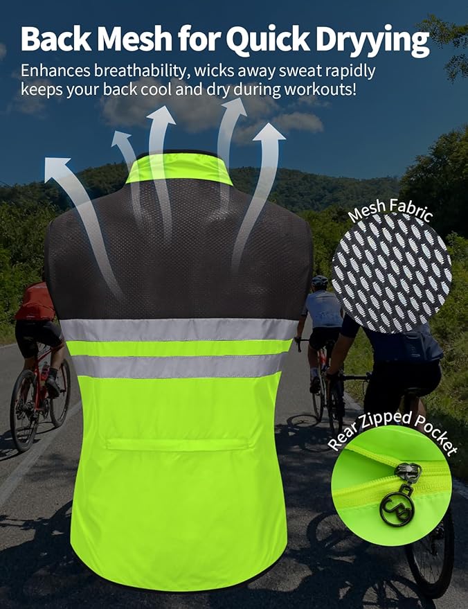 WOSAWE Men's High Visibility Cycling Wind Jacket Water Resistance Reflective Windbreaker
