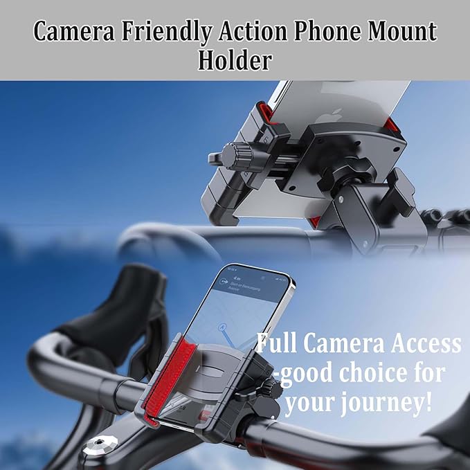 Bike Phone Holder Mount,Motorcycle Handlebar Cell Phone Clamp, Anti-Shake Phone Clip with Cushioned Silicone Pads, Camera Friendly Hands Free Sport for iPhone Samsung 4.7-7.2” Smartphone
