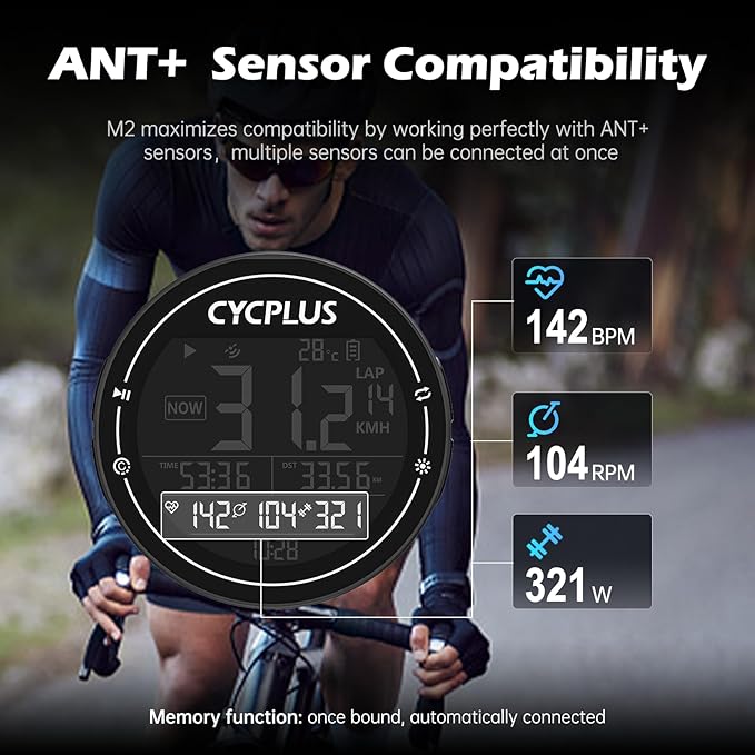 CYCPLUS GPS Bike Computer, Wireless Cycling Computer, ANT+ Bluetooth Bicycle Speedometer Odometer IPX6 Waterproof, Rechargeable with 2.5″ Screen for Bikers Outdoor Cycling (New Upgraded)
