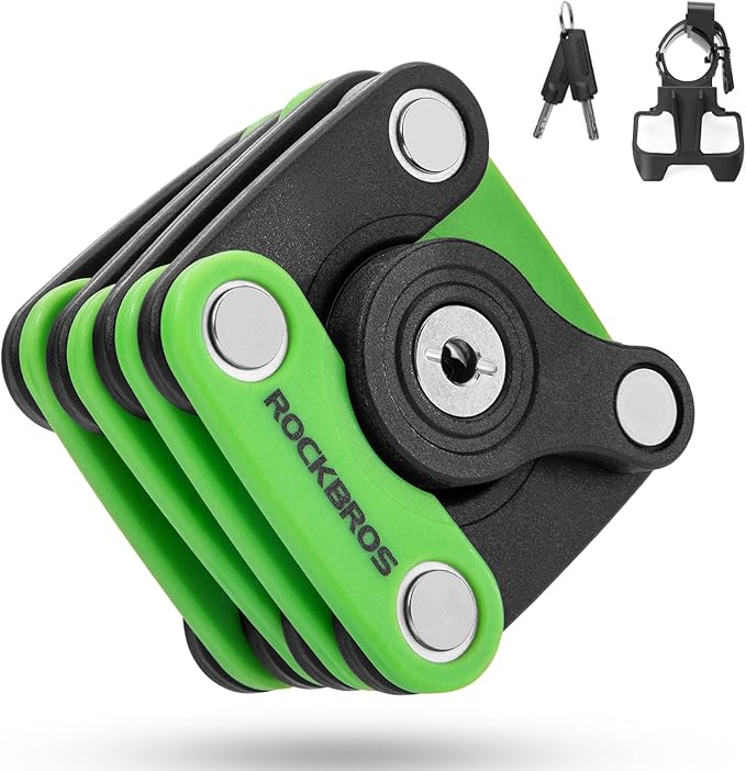 ROCKBROS Folding Bike Lock for Bicycle Scooter Ebike, Anti-Theft Foldable Steel Bicycle Lock with Keys, Mounting Bracket & Straps, 27in 1.32lbs
