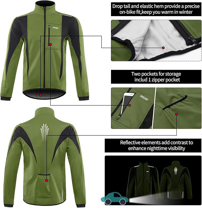 ARSUXEO Winter Warm UP Thermal Softshell Cycling Jacket Windproof Waterproof 15-k