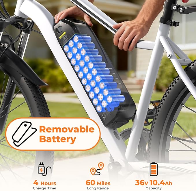 Electric Bike, 750W Peak Motor, 60+ Miles & 20MPH, 26'' Tires E-Bikes, Shock Absorber, Commuting Electric Bike for Adults