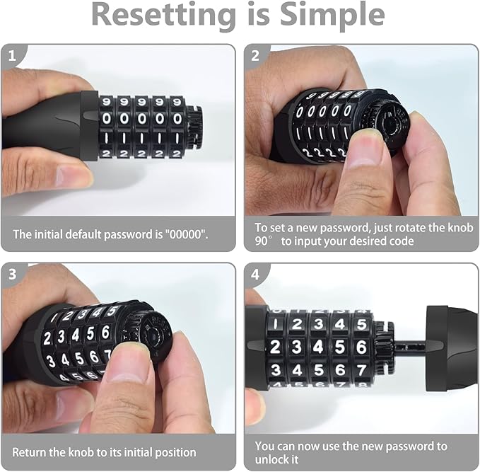Bike Chain Lock 3.2Ft Long High Security Heavy Duty Anti Theft, 5 Digit Combination Resettable Keyless Bicycle Lock for Bike/Electric Scooter/Ebike/Motorcycle(Grey)