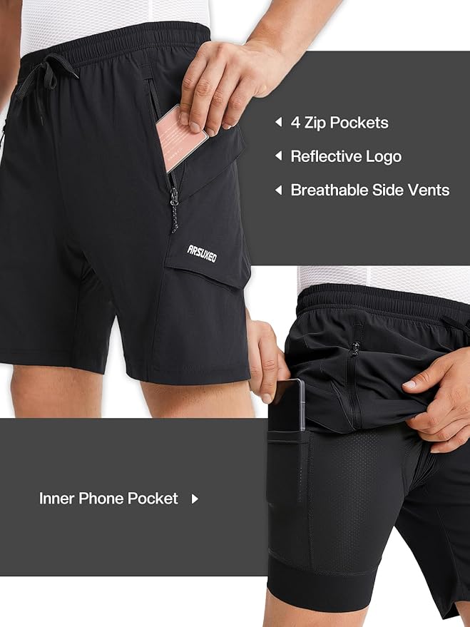 ARSUXEO Mens Mountain Bike Shorts Loose Fit Padded Bike Shorts Cycling Shorts Water-Resistant