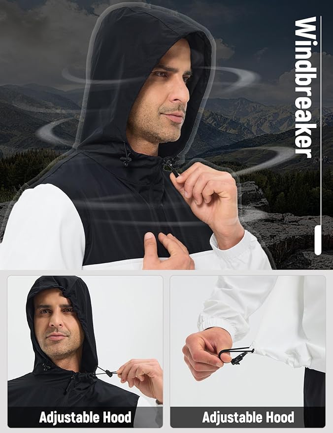 baleaf Men's Rain Jacket Water Resistant Hiking Windbreaker Packable Running Golf Gear Hood Raincoat Reflective