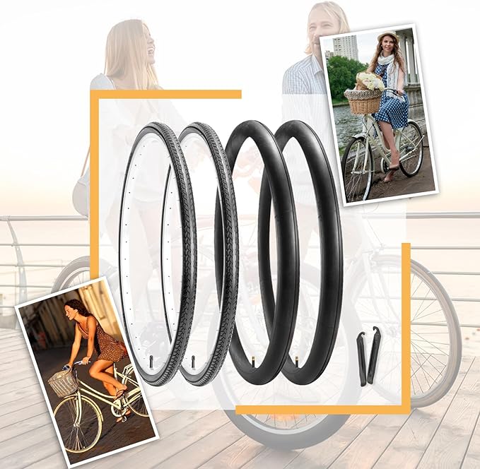Hycline 26X1 3/8 Bike Tire Set: 2-Pack (37-590) Folding High-Density Bicycle Tires with Schrader Tubes & Tire Levers – Fits Vintage 26×1 3/8 City/Commuter Bikes