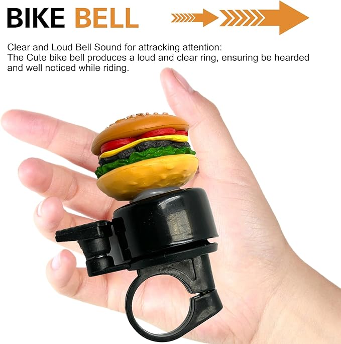 Bike Hamburger Bell, Aluminum Alloy Bicycle Bell with Plastic Base, Loud Crisp Clear Sound Bicycle Bells, Universal for Road Mountain Scooter Tricycles Bike
