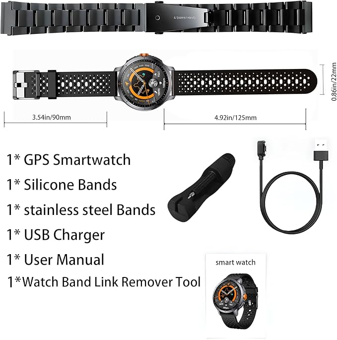 Rugged Smart Watch for Men with Built-in GPS, 1.6" AMOLED, 5ATM Waterproof Tactical Watch with Altimeter Barometer Compass, Bluetooth Calls, Outdoor Fitness Tracker for Android & iPhone - Black