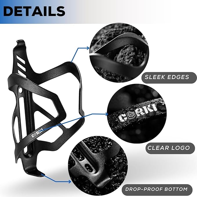 Corki Cycles Heavy Duty Bike Water Bottle Holder, Lightweight Aluminum Cage Shockproof Design for Road Mountain Gravel Bikes, Holds 18-30 oz, 2-Pack Black