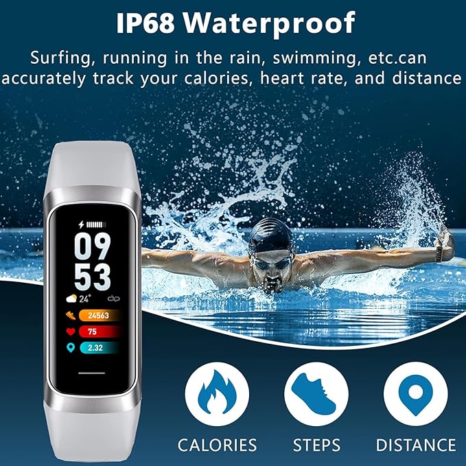 Fitness Tracker with 24/7 Heart Rate Sleep Blood Oxygen Monitor,IP68 Waterproof Smart Watch,1.10''AMOLED Touch Color Screen,Step Counter Health Activity Trackers for Women Men (Grey)