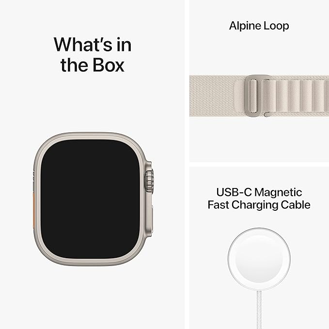 Apple Watch Ultra [GPS + Cellular 49mm] Titanium Case with Starlight Alpine Loop, Large (Renewed)
