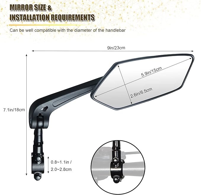Handlebar Bike Mirror, HD Blast-Resistant, Adjustable Rotatable Rearview Bicycle Mirror (2PCS) (Fan)
