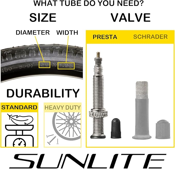 Sunlite Standard Presta Valve Bicycle Tubes