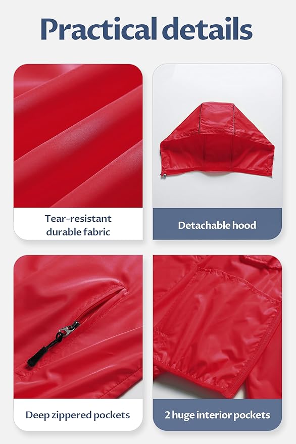 CREATMO US Men's Packable Waterproof Running Rain Coats Reflective Cycling Jacket Windbreaker With Removable Hood