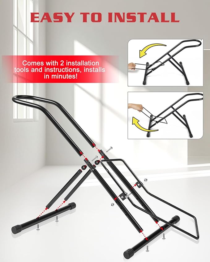 Upgraded 3.3"Wide Tire Floor Bike Stand Rack, Heavy Duty Garage Indoor Bike Storage, Fits 20"-27" Wheels, Kids Road Mountain Bikes, 66lbs Max Load, Anti-Slip Rubber Base