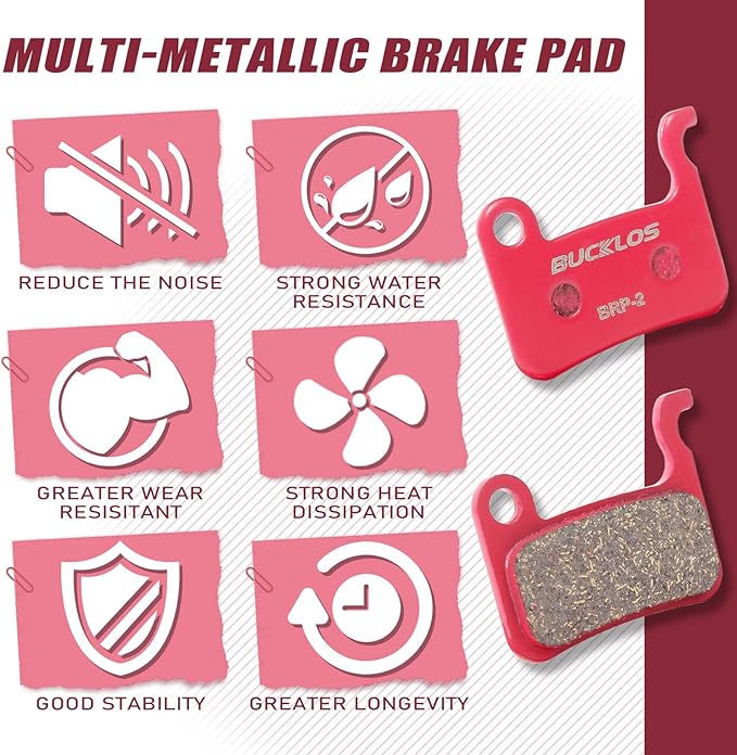 BUCKLOS Bike Disc Brake Pads - Bicycle Disk Brake Pads for Zoom/Shimano Deore XT XTR LX SLX Hone Alfine Saint for Ebike/Mountain Bike/Electric Bike/Road/Scooter