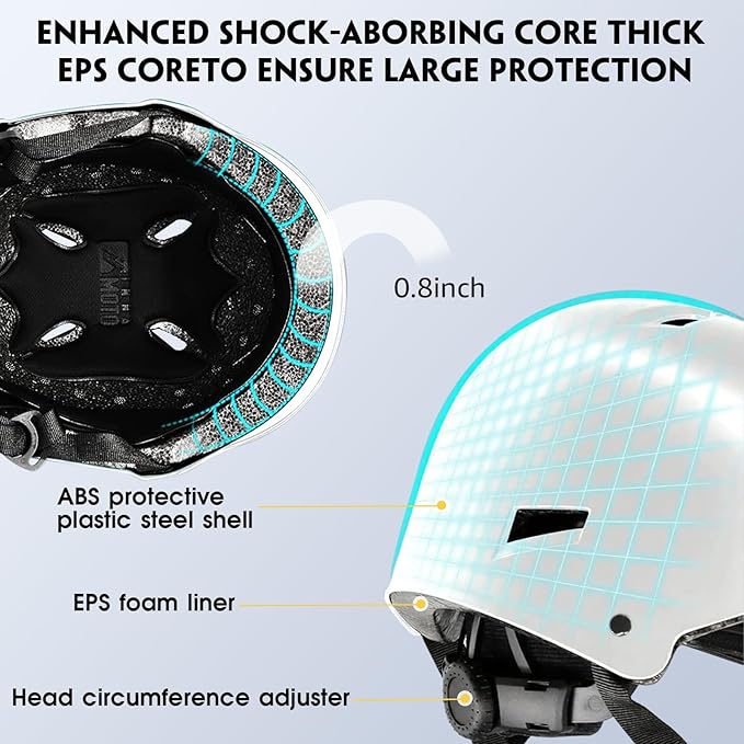 Skateboard Helmet for Adults - Adjustable Certified Safety Adults Helmet for Skateboarding Bike Bicycle Scooter Cycling Skate Skating Multisport Helmets for Women Men Boys Girls Kids Youth