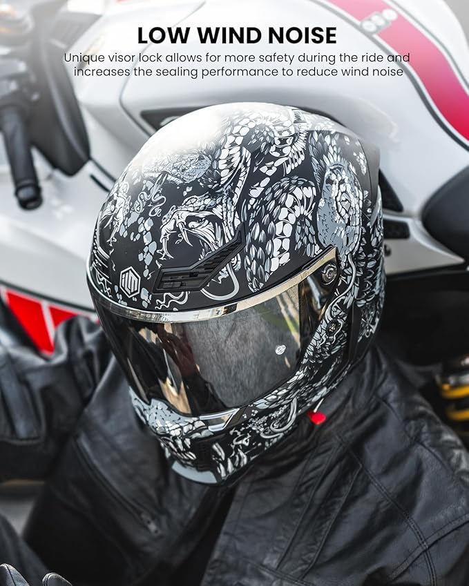 ILM Motorcycle Helmets for Adult Men Women Full Face DOT ECE Powersports Dual Visor Street Racing Helmet with Pinlock Cascos para Motos Model MF509 (Mythology Silver, XL)