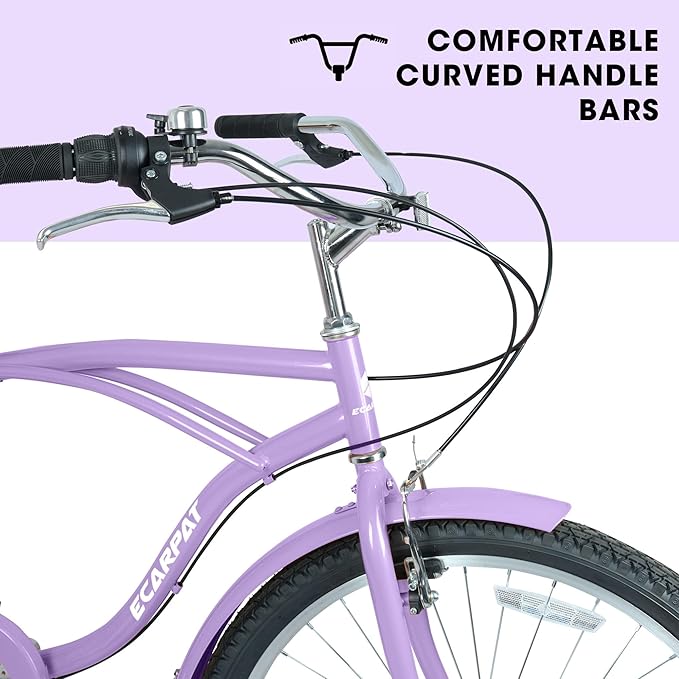 26 Inch 7-Speed Beach Cruiser Bike for Men & Women, Step-Through Comfort Frame, Upright Riding Position, Alloy Wheels & V-Brakes for Commuting & Leisure