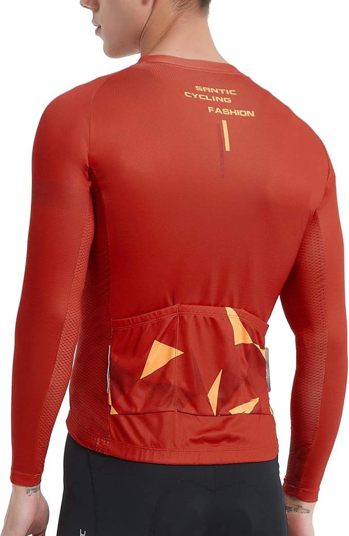 Santic Cycling Jersey Men's Long Sleeve Bike Reflective Full Zip Bicycle Shirts with Pockets