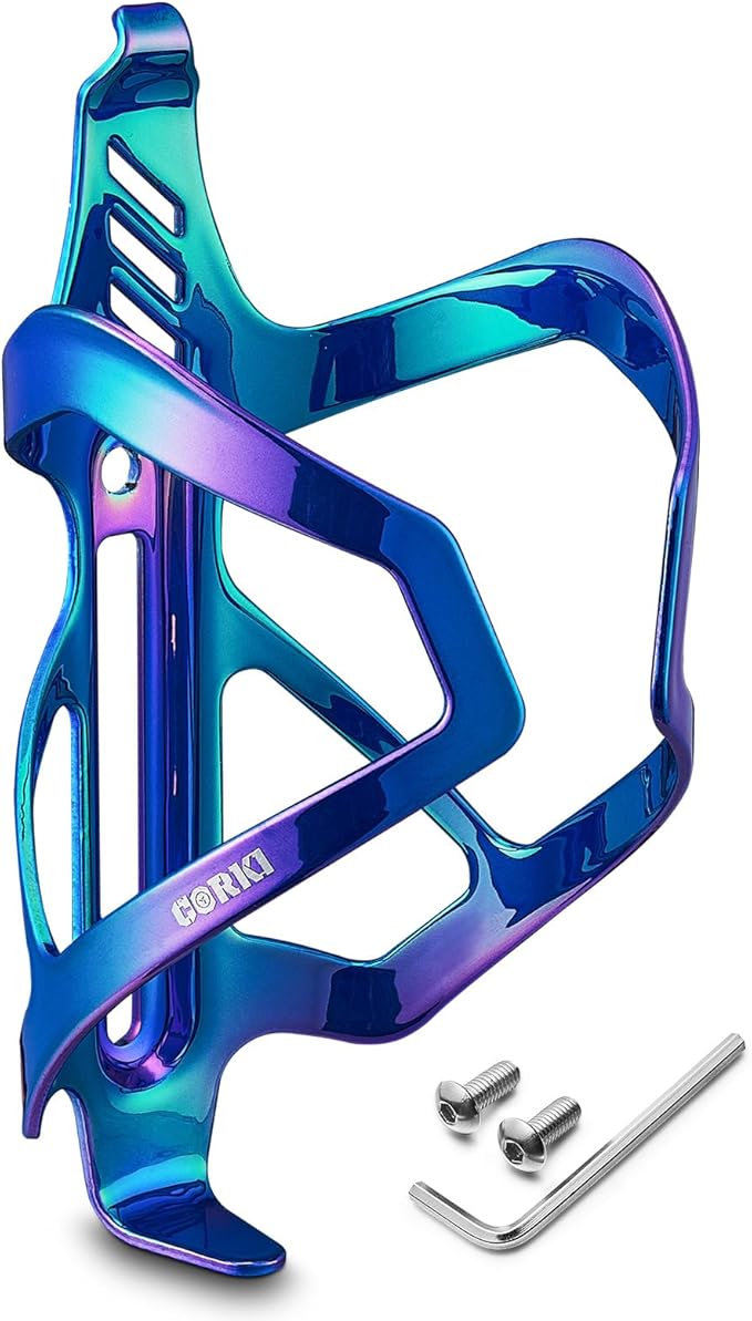 Corki Cycles Heavy Duty Bike Water Bottle Holder, Lightweight Aluminum Cage Shockproof Design for Road Mountain Gravel Bikes, Holds 18-30 oz, 1-Pack Iridescent Blue