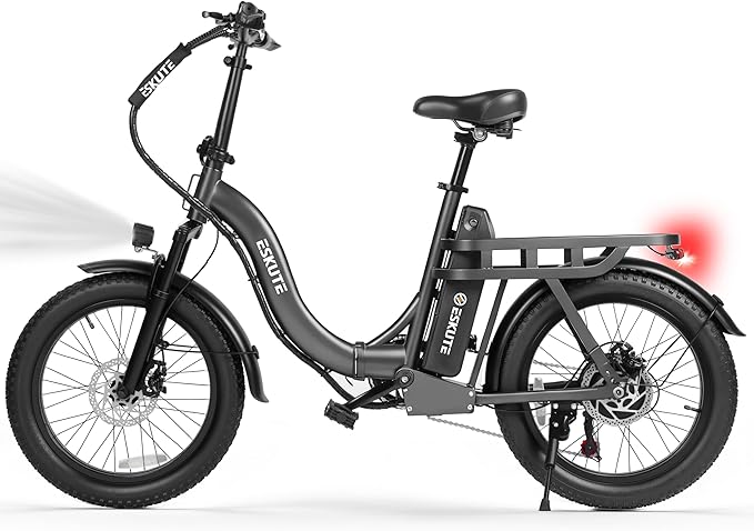 1200W Peak Folding Electric Bike for Adults, 28MPH 48V 10.4Ah Removable Battery, 55-Mile Range, 20"x3" Fat Tire, Step-Thru Ebike with Basket 7-Speed – Commuter E-Bike
